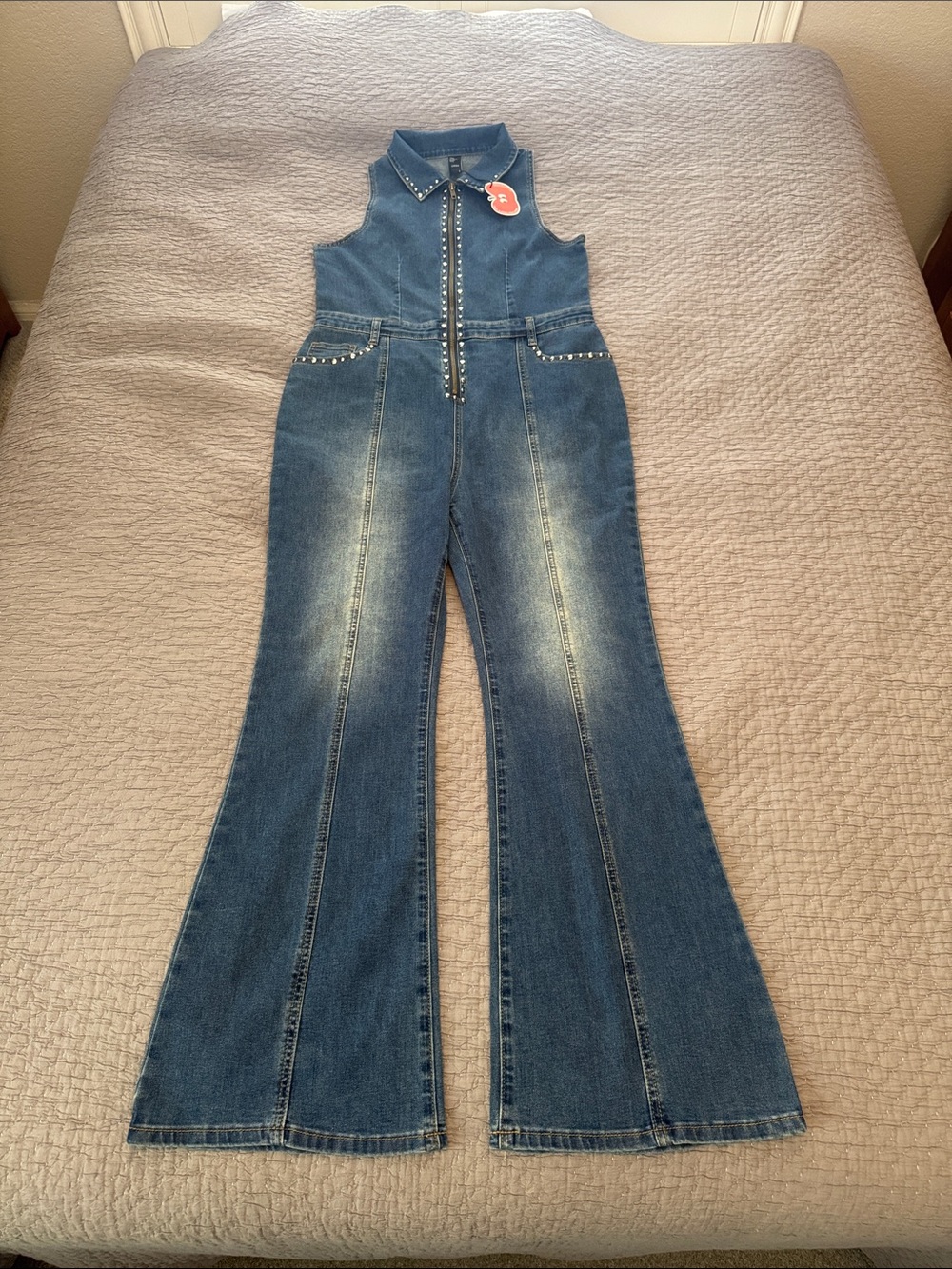 Cider Flare Denim Sleeveless Pantsuit / Jumpsuit